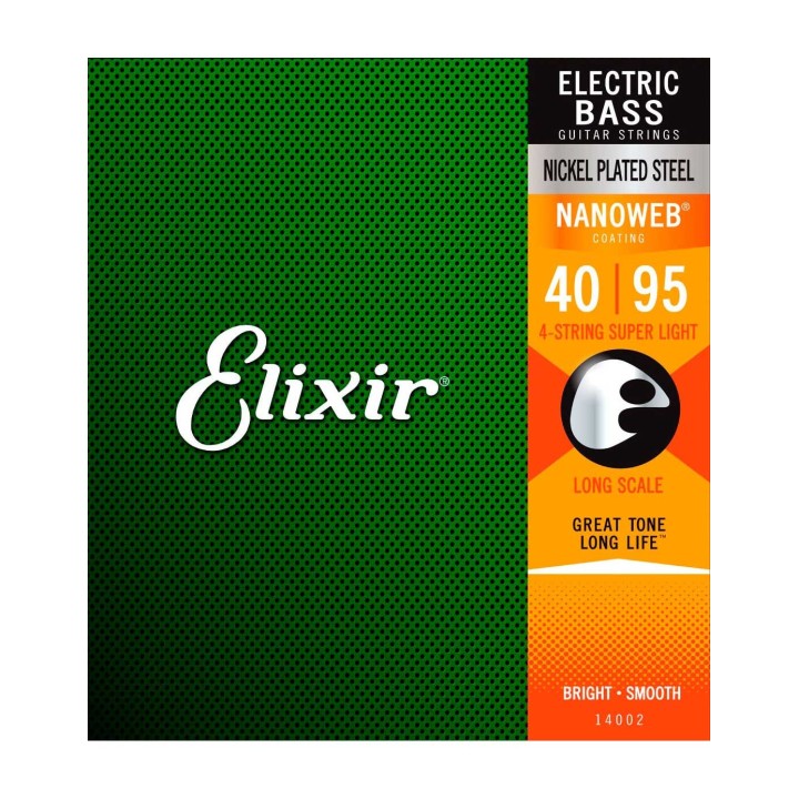 Elixir 14002, Super Light 40-95 Long Scale Nanoweb Electric Bass Strings