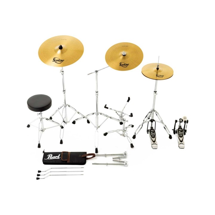 Pearl Road Show RS525BC/C31, 5-Piece Drum Set with Hardware and Sabian Solar 3 - Cymbals Set, Jet Black