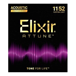 Elixir 21027 Attune Phosphor Bronze Acoustic Guitar Strings, Custom Light, 11-52