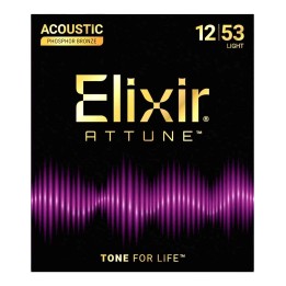 Elixir 21052 Attune Phosphor Bronze Acoustic Guitar Strings, Light, 12-53
